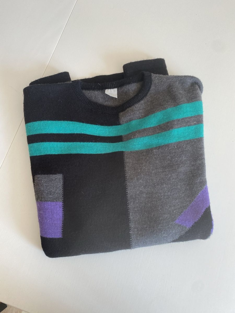 Pulls & Sweat-shirts: Retro Pullover 80er geometrisch schwarz grau lila türkis – D'occasion à lommis par inf_thv8 5
