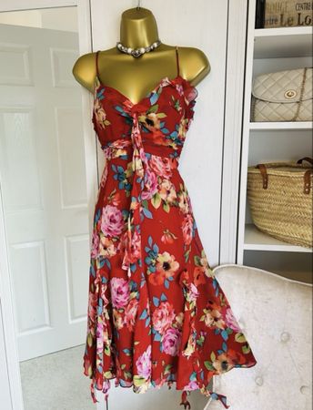 Karen Millen Sommerkleid Blumenmuster Rot Grösse EU 42
