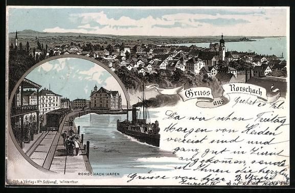 Ansichtskarten: Litho Rorschach, Totalansicht mit Hafen – Gebraucht aus Berlin von bartko-reher