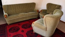 Vintage Cord Polstergarnitur 70er – Sofa + 2 Sessel
