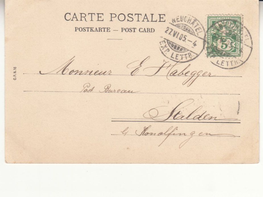 Cartoline postali: Neuchâtel 1905 – Usato da Bürglen TG venduto da StampGraf 1