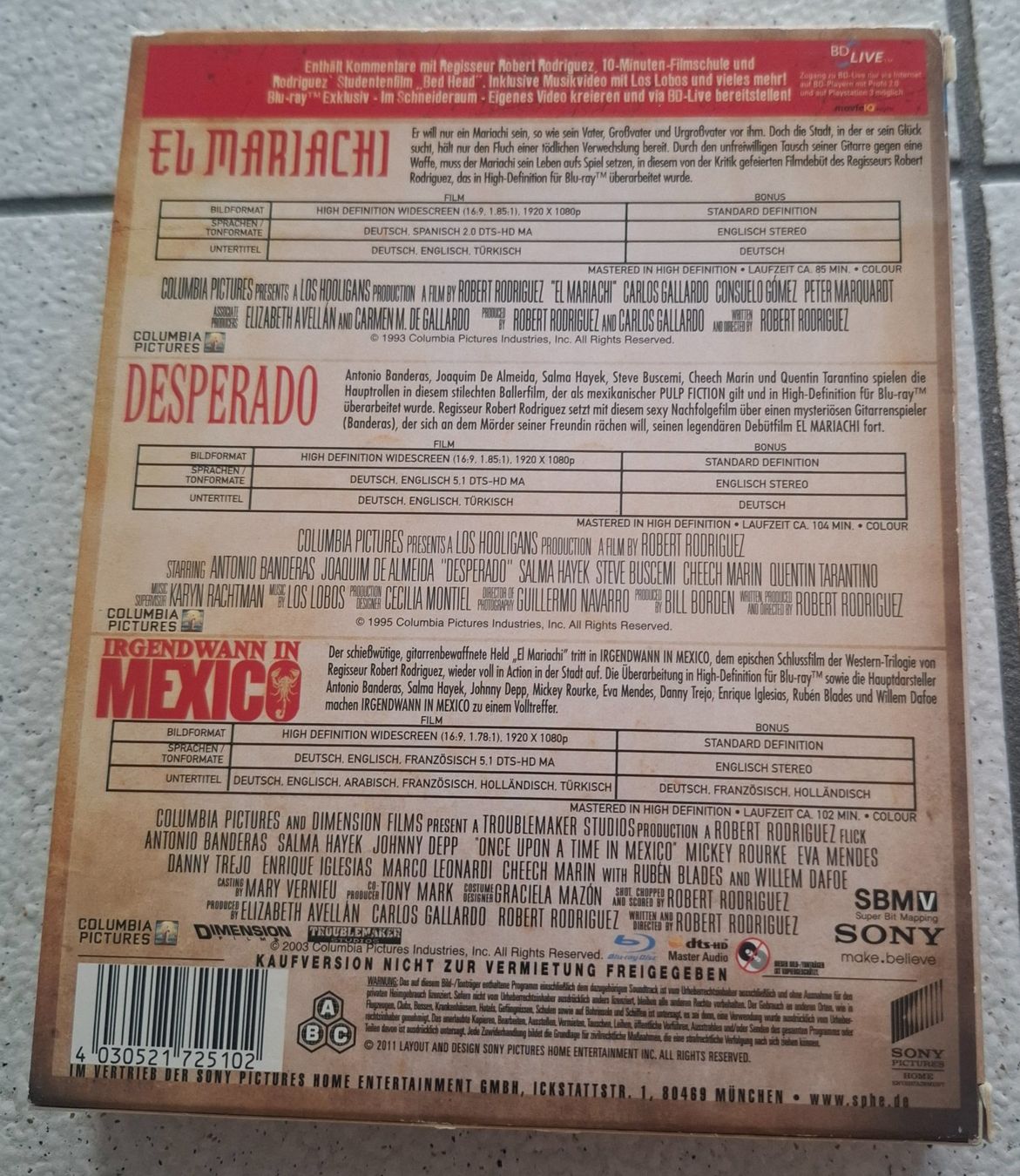 Tutti i DVDs: El Mariachi Trilogy Blu-Ray Set – Usato da Riehen venduto da DVD-Palace 1
