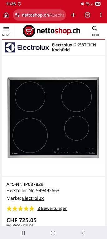 Electrolux Cucine: Elektrolux Induktionsfeld GK58TCICN gebraucht – Usato da Nidau venduto da fab_9hhc