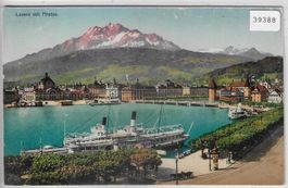 Luzern mit Pilatus und Dampfer - Litho