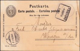 1896: 5 Rp. Ganzsache-PK mit Kastenstpl. FRIBOURG Suc. C.