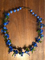 GABLONZER GLASBLÜTEN COLLIER.Blaufarben.