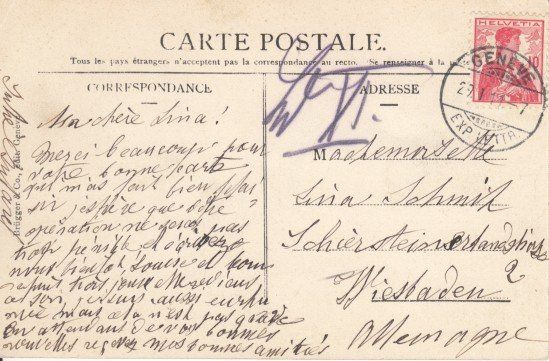 Ansichtskarten: Geneve la Poste mit Tram, 1911 – Gebraucht aus Zuerich von OceanLinerPostcards 1