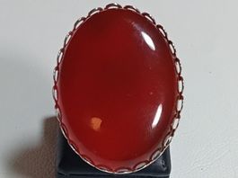 ring antiksilber platered  mit rot achat