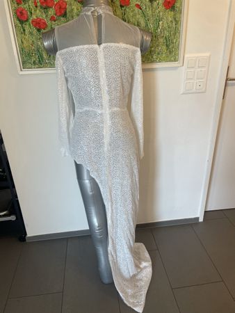 Elegantes Glitzerkleid weiss Gr. 36/38 Party Silvester Hochz