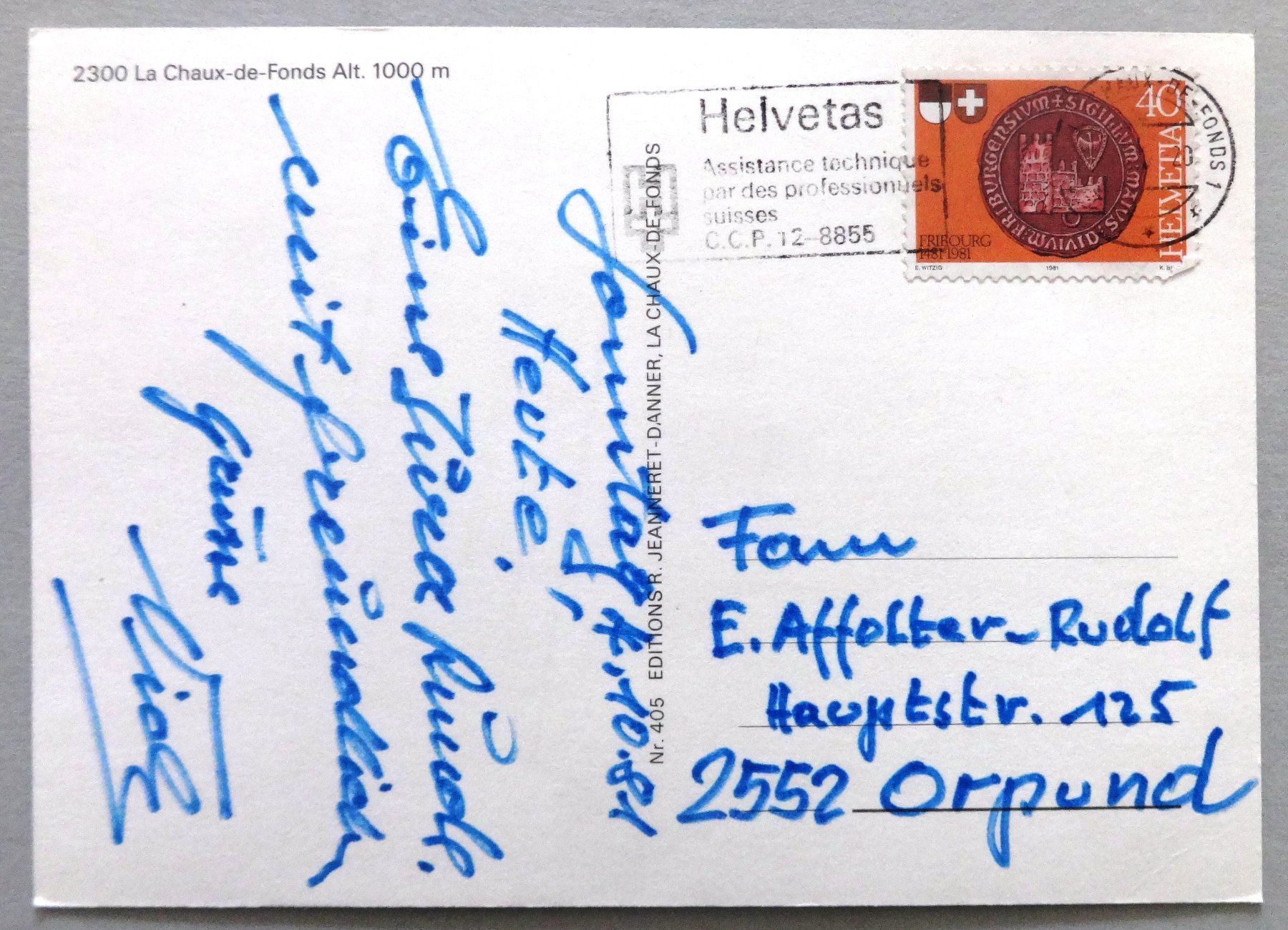 Cartoline postali: La Chaux-de-Fonds, alt. 1000 m – Usato da Fétigny venduto da Billy2miny 1