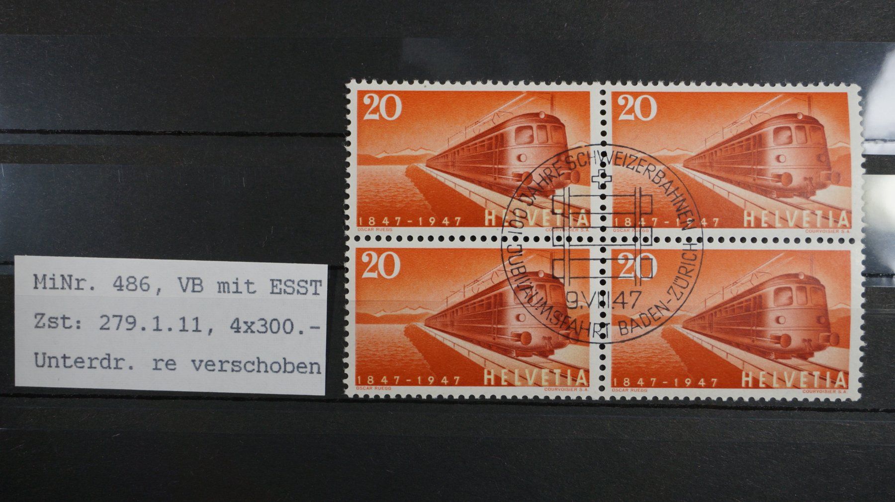 Tutti i francobolli: CH - Abarten - SBK Nr. 279.1.03 VB ET  - Unterdr. versch. – Usato da Rombach venduto da VENTIS-Auktionen