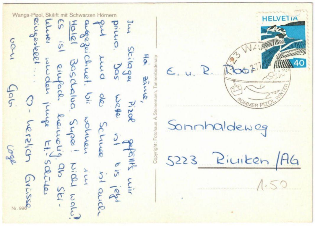 Cartoline postali: Wangs - Skilift – Usato da Binningen venduto da Mountainrider 1