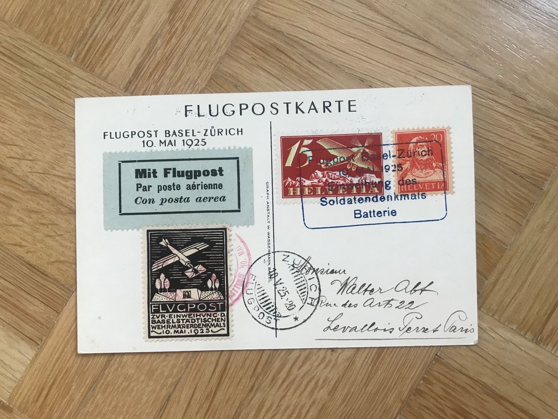 Alle Briefmarken: 1925 Flugpostkarte Wehrmannsdenkmal Basel – Gebraucht aus stäfa von brandy66
