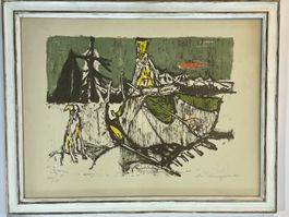 Alois Carigiet Lithografie 53x73cm Bergbauer beim Heuen