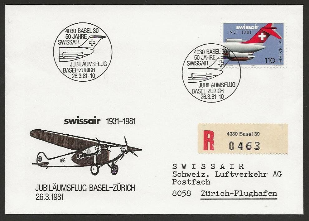 Alle Briefmarken: 1924  Flugbrief Flugpost Basel-Bern – Gebraucht aus Arlesheim von kuhnphila