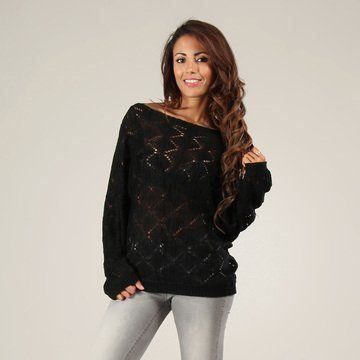 MADEMOISELLE AGATHE Damen Strickpullover Pull Crochet M Noir