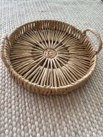 Serviertablett aus Rattan rund mit Henkeln Naturfarbe