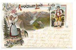 Gruss aus dem Appenzeller Land AI Senn Alpstein  Litho  1901