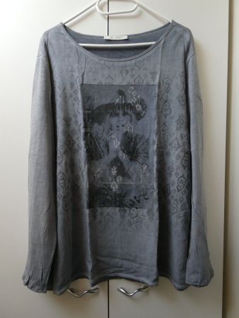 Shirt-Bluse Monari, blau mit Aufdruck schwarz_silber, Gr. 44