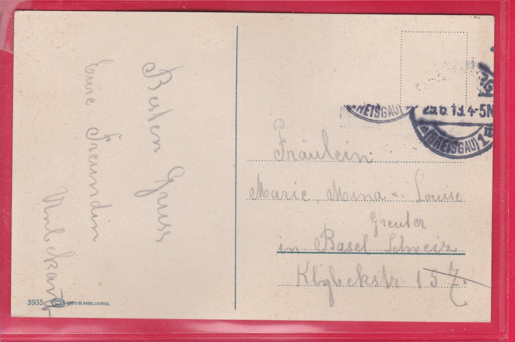 Cartoline postali: FREIBURG i. Br. WALDSEE, 29.6.1913 – Usato da Oberrieden venduto da Gebirgsstelze 1