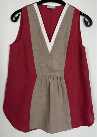 Rosso35 Leinen Top, Gr. 44, Rot/Beige. Top Zustand!