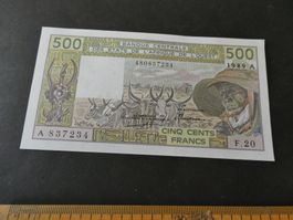 Elfenbeinküste 1989, 500 Francs - ungefaltet