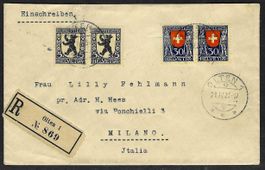 1925, J29+32(2x) auf R-Brief nach Milano (15533)