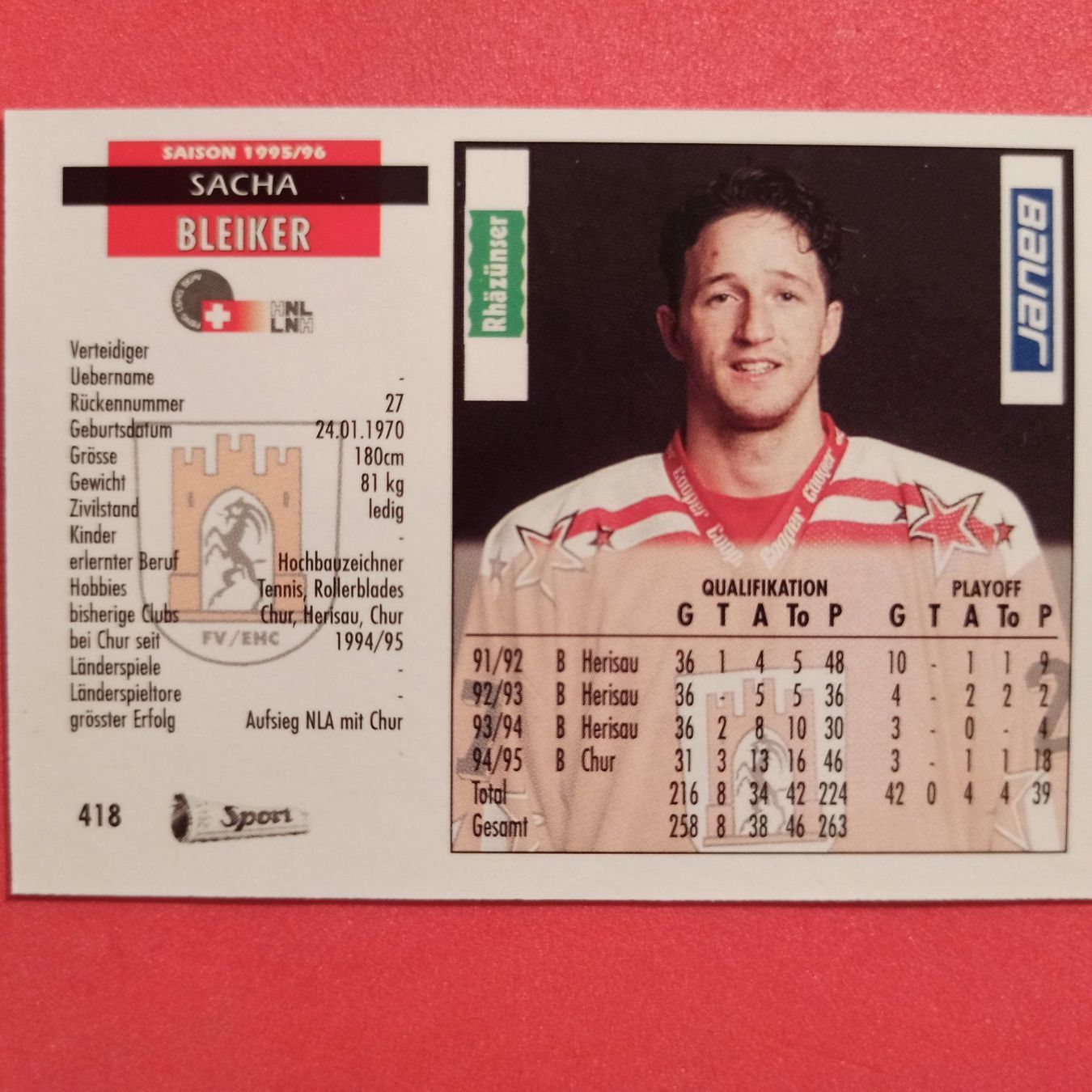 Sammelbilder & Trading cards: Sascha Bleiker - EHC CHUR - 1995/96 – Gebraucht aus Dübendorf von kb86_MOVIE 1