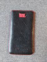 Handytasche Leder Schwarz mit Rausziehband