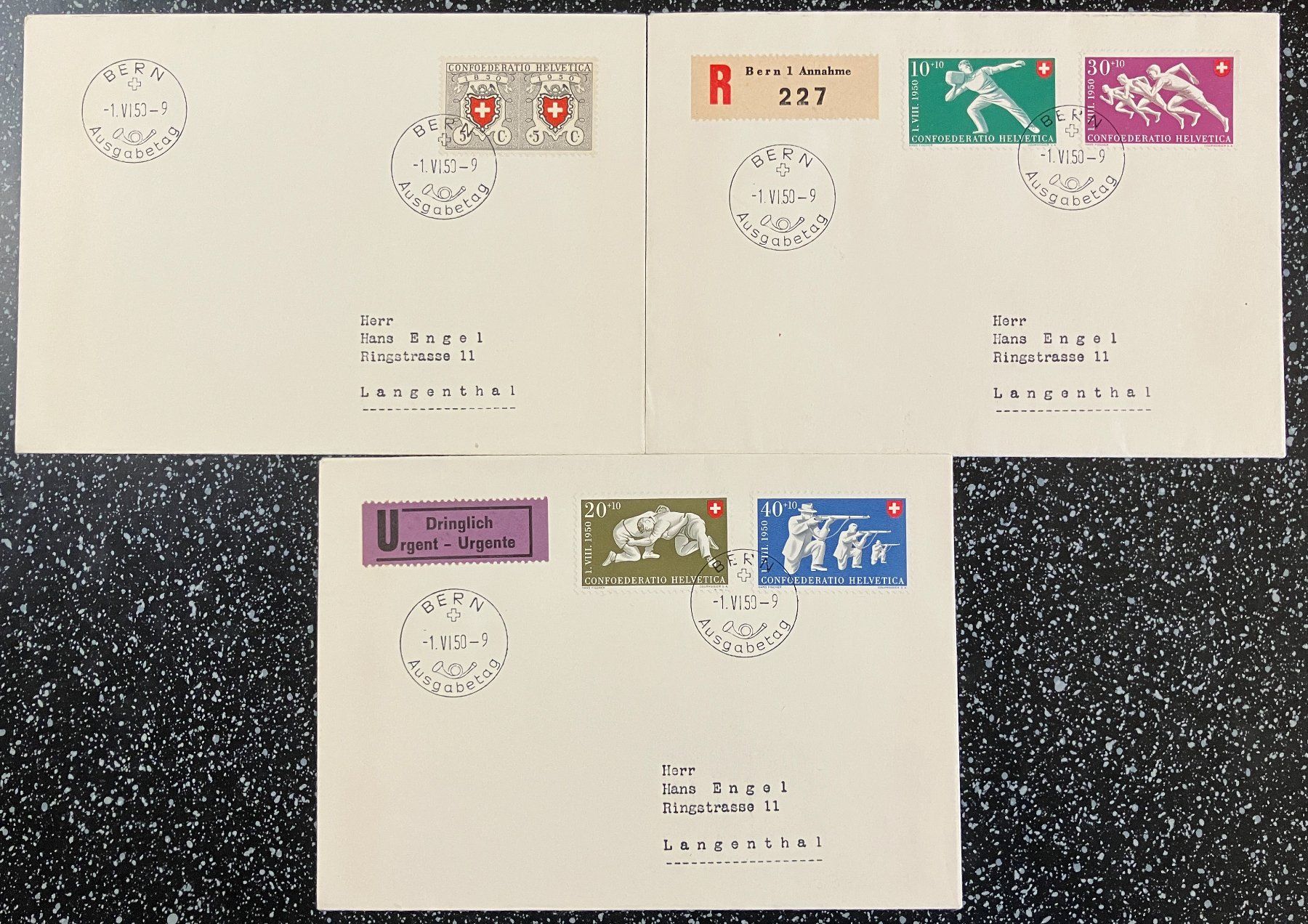 Tutti i francobolli: Schweiz Pro Patria 1950: 3 FDC – Usato da Eschlikon TG venduto da PhilCon