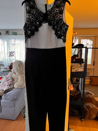 Schicker Jumpsuit schwarz/weiss Gr. 38 Spitze Elegant