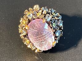 🟣 28cts Rose de France Amethyst Fine Art SS925 & Gold Ring