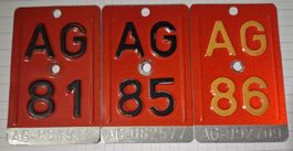 3 Velonummern / Velo Nummern AG 81 / AG 85 / AG 86