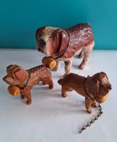 3er Set geschnitzte Bernhardiner Hunde Holzfiguren