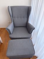 STRANDMON Ohrensessel inkl. Hocker in grau