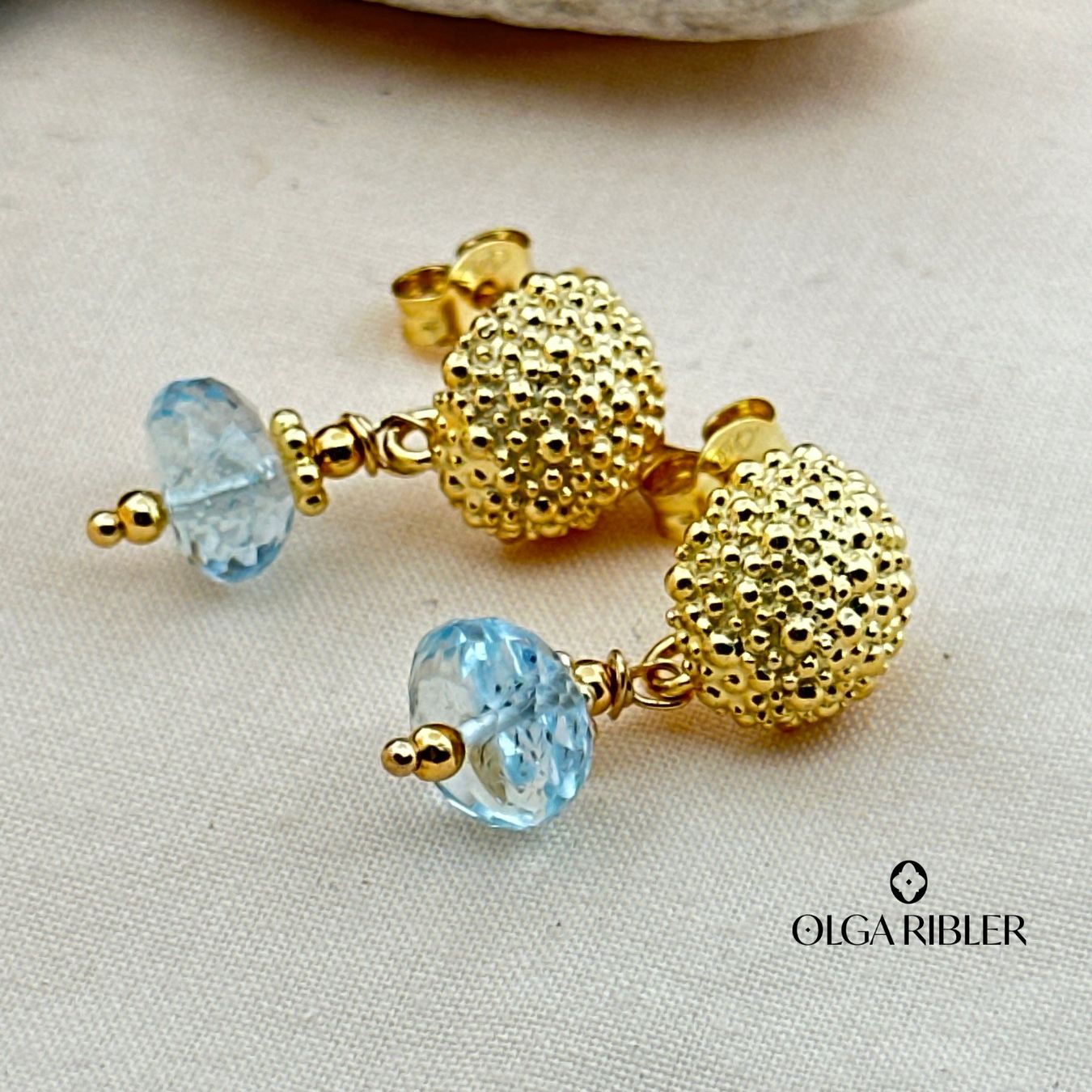 Olga Ribler Ohrringe & -stecker: Ohrstecker mit Aquamarin, Silber rosevergoldet – Neu (gemäss Beschreibung) aus Luzern von Schmuckoutlet 1