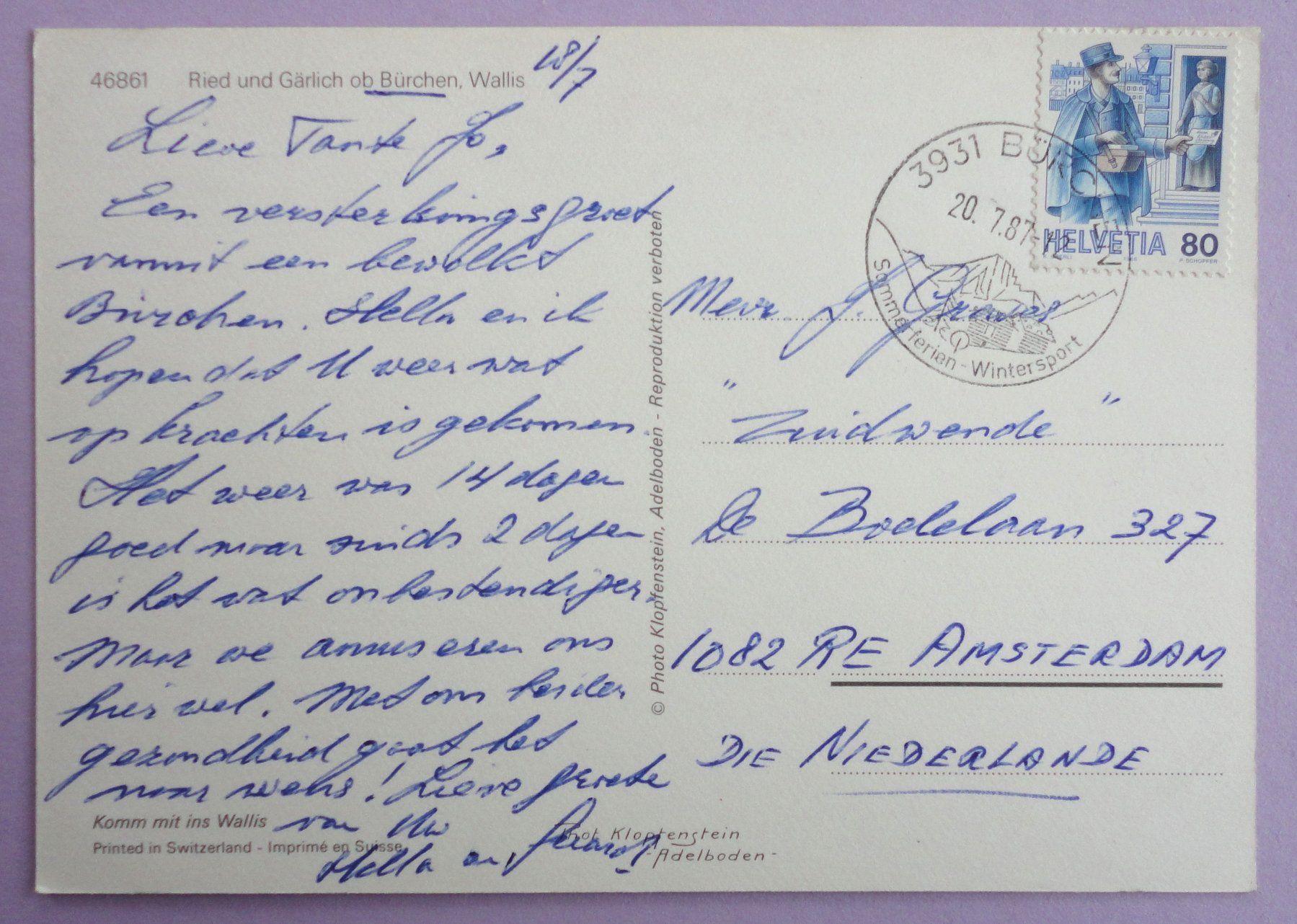 Cartoline postali: Ried und Gärlich ob Bürchen, Wallis – Usato da Fétigny venduto da Billy2miny 1