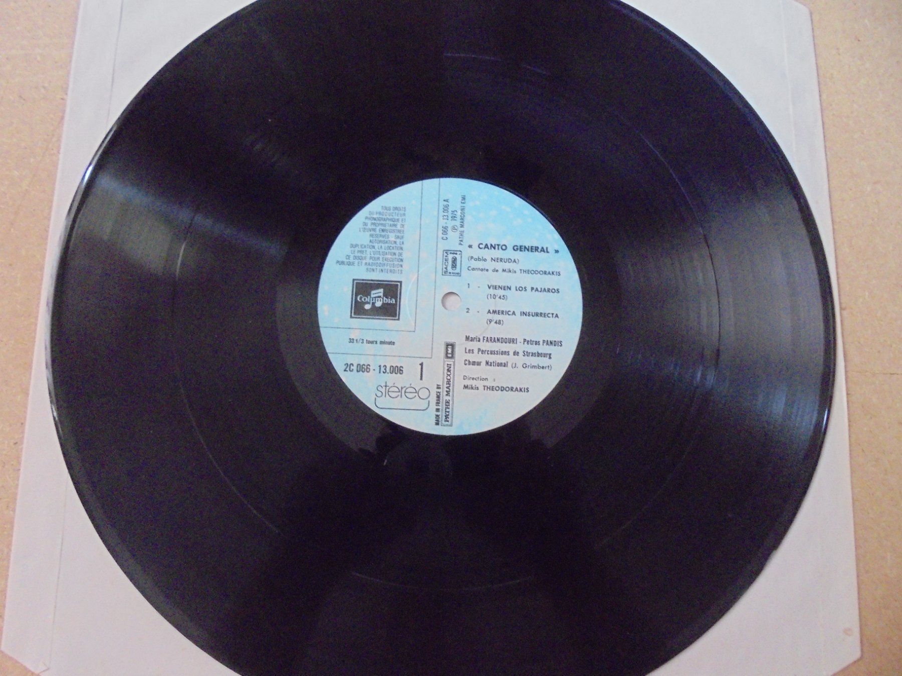 Dischi in vinile: Mikis Theodorakis " Canto General, Pablo Neruda " LP 1975 – Usato da Crissier venduto da Promopost 3