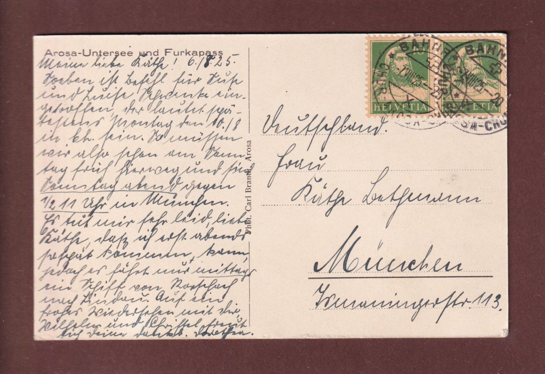 Cartoline postali: AROSA - Untersee - Furkapass - 1925 – Usato da Pully venduto da nicecards 1