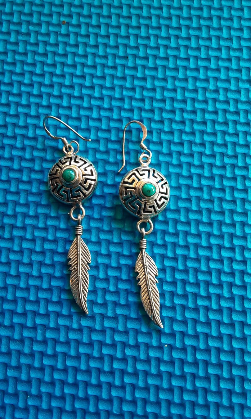 Orecchini pendenti & Orecchini a lobo: Sterling Silver925  Feather Dangle Earrings Turquoise Stone – Nuovo (secondo la descrizione) da Wetzikon ZH venduto da Balloonartist 1