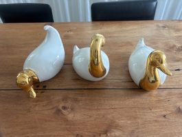 Drei Enten Figuren Keramik weiss gold gebraucht