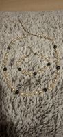 Perlenkette und Armband mit Perlen weiss schwarz gold