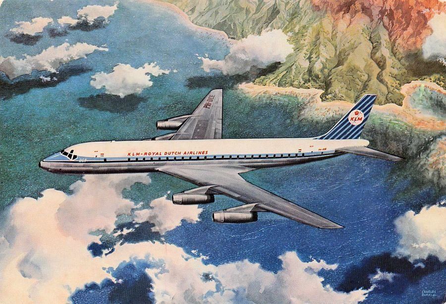 Ansichtskarten: KLM Douglas DC 8 Intercontinental Jet um 1963 – Gebraucht aus Frauenfeld von POML