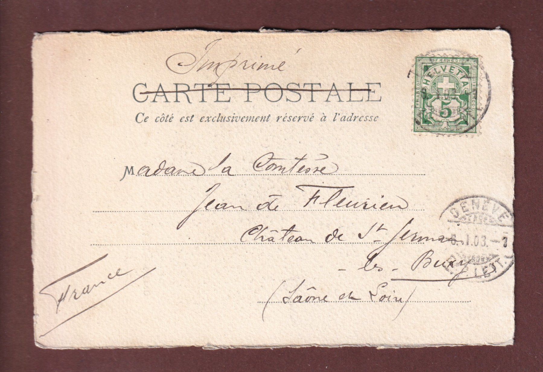 Cartoline postali: GENEVE - La Treille - 1903 – Usato da Pully venduto da nicecards 1