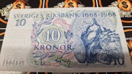Seltener 10 Kronen Schein, Schweden, Jahrgang 1968!