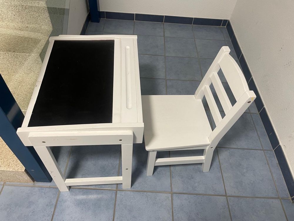 Bureau Vintage Écolier Blanc Avec Tiroir - France Années 40/50 - Bois Massif