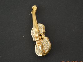 Strass Brosche Geige Gold/uni
