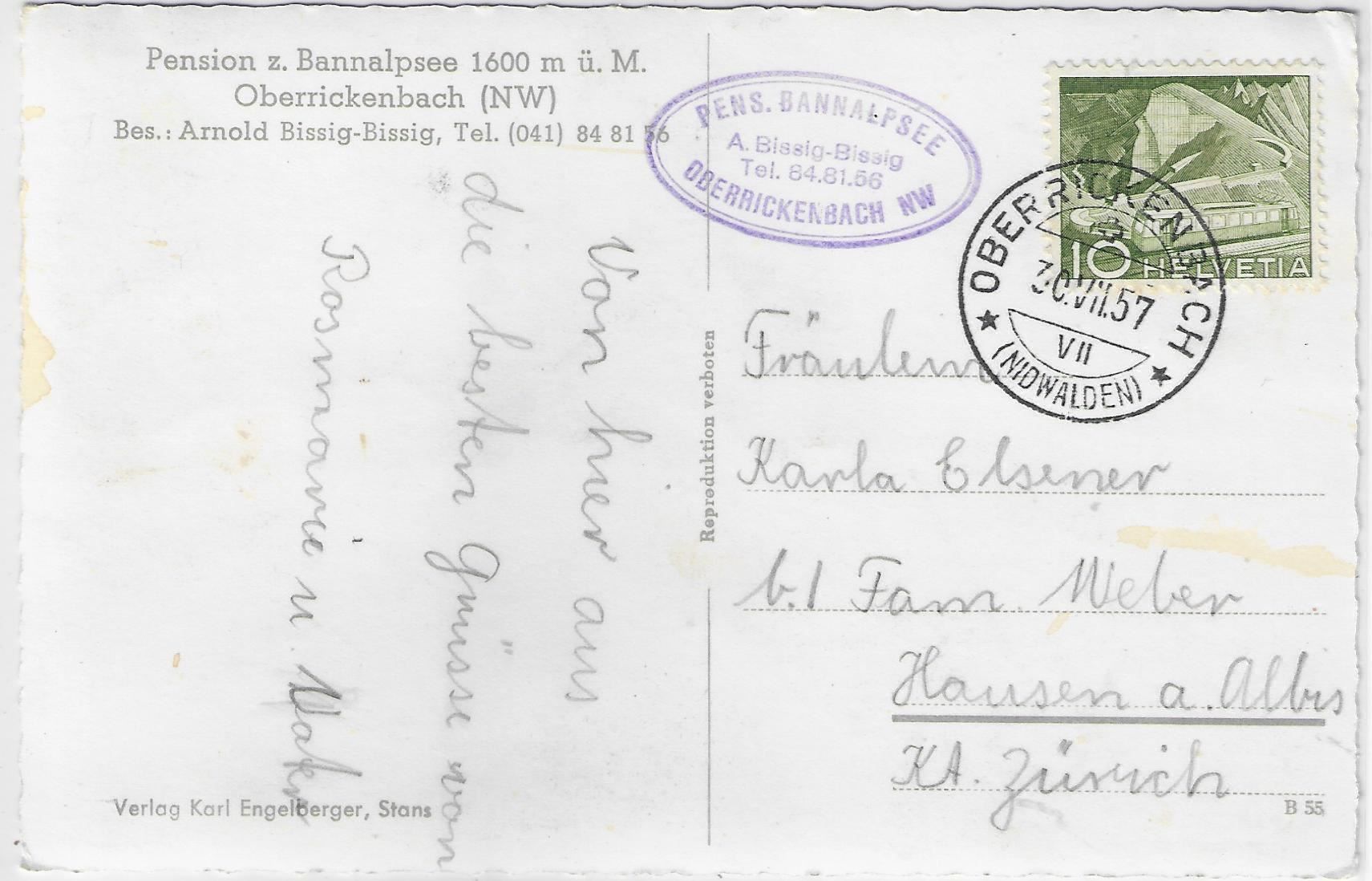 Cartoline postali: Pension zur Bannalpsee – Usato da Ettingen venduto da Kartenplanet 1