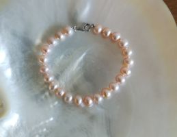 Süsswasserperle Armband, apricot, 6x7mm