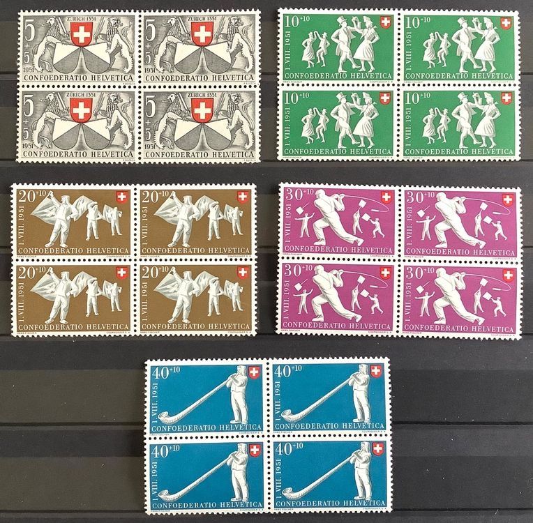 Tutti i francobolli: 1951 Pro Patria Viererblock Satz ** – Nuovo (secondo la descrizione) da Liestal venduto da Skunk02
